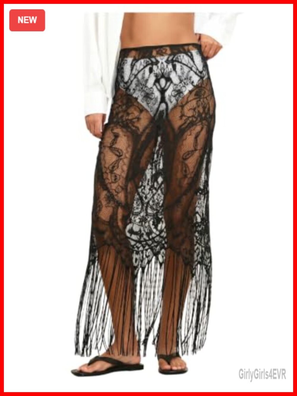 SOLY HUX Women's Fringe Sheer Lace High Waisted Flowy Long Maxi Skirt
